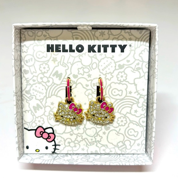 Hello Kitty Sanrio Pave Crystal Hoop Earring - Gold tone, pink - Picture 2 of 5